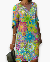 Damen Midi Kleid mit V-Ausschnitt | Blumenlook – Grün