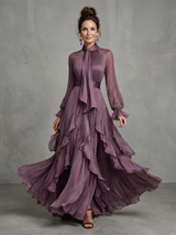 Demetria | Rüschendetail Maxikleid mit Bindeband – Lila