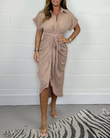 Valerie | Elegantes Plisseekleid – Khaki