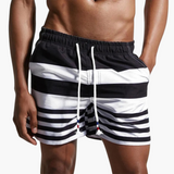 Gestreifte Badeshorts - Herren Schwimmshorts mit Kordelzug – Schwarz