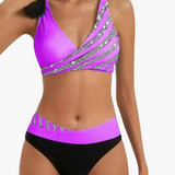Glitzer Streifen Bikini - mit Damen High-Waist Schnitt – Lila