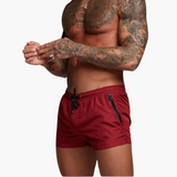 Herren schnelltrocknende Shorts mit elastischem Bund und Reißverschluss – Weinrot