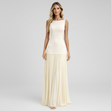 Elina | Damen Elegantes Plissee Maxi Kleid Formell – Plissee Maxi Elegant 2026 – Elfenbein