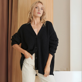 Strickjacke Damen Oversize Gerippt | Locker Lang – Schwarz
