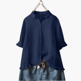 Elegante Bluse Damen - V-Ausschnitt & Langarm-Design – Marineblau