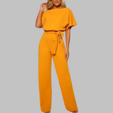Amber | Damen Overall Fledermausärmel Bindegürtel Weites Bein – Gelb