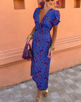 Evalena - Elegantes Maxikleid mit Puffärmeln für Damen – Blau