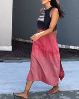 Anette | Ärmeloses Farbverlauf-Kleid mit Rundhalsausschnitt – Rot