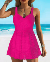 Loriane – Prämie Badeanzug Mit Spitzen Halter – Rosenrot