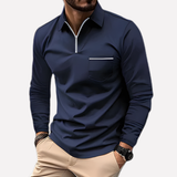 Herren Langarm-Polohemd mit Brusttasche – Marineblau