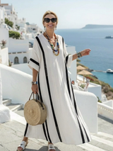 Lola | Maxikleid mit Color-Block-Streifen – Weiß