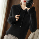 Damen Kapuzenpulli mit Langarm | Strick – Schwarz