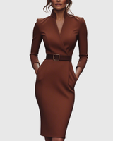 Meirav - Elegantes Midi Kleid – Braun
