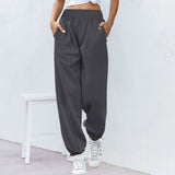 Lässige damen-sporthose mit weitem bein und kordelzug – Dunkelgrau