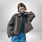 Damen Übergangsjacke Kurz Mantel | Oversized Elegant – Braun