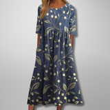 Gail – Florales Damen Maxikleid – Marineblau