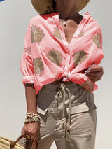 Lumirae – Klassisches Boho-Langarmshirt mit Stickerei – Koralle