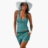 Bikini mit Polka Dots - Damen Retro Badeshorts Zweiteiler Set – Grün