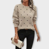 Clara | Gemusterter Strickpullover mit Tupfen – Khaki