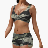 Twist-Bikini-Top mit Shorts - Damen Zweiteiler für den Sommer – Camouflage