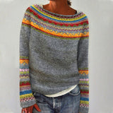 Anna™ | Skandinavischer Strickpullover – Grau/Regenbogen