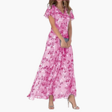Kaylee | Maxi-Kleid mit Floral-Design und Flatterärmeln – Rosa