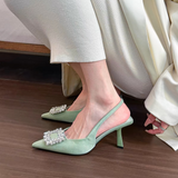 Shantel - Elegante spitz zulaufende High Heels mit Strasssteinen – Hellgrün