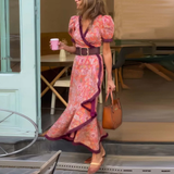 Elegantes pinkes Maxikleid mit kurzen Ärmeln – Pink