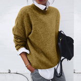 Damen-Strickpullover mit Rundhalsausschnitt | Langarm – Khaki