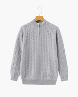 Roman | Chunky knit Herren Chasmere Pullover mit Kabelstrickmuster & Halb Reißverschluss Kragen – Grau