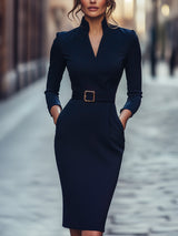 Vistara™ - Moderne Kleid mit Gürtel – Dunkelblau
