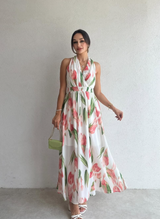 Halsey - Blumenmuster Maxikleid mit Neckholder – Rosa