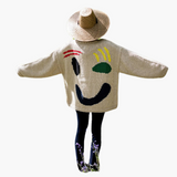 Strickpullover für Damen - mit Oversize-Passform und Smiley-Motiv – Khaki