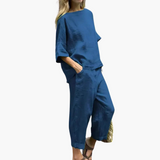 Zweiteiler Set Damen - Crop Top & Cropped Hose für den Sommer – Dunkelblau