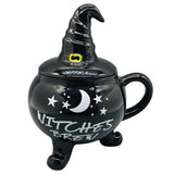 SpookySips – Halloween-Kessel-Keramikbecher – Schwarz mit Deckel