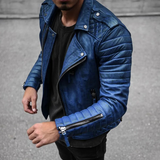 Herren Modisch Premium Bikerjacke | Wasserdichte – Blau