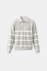 Gestreifter Strickpullover mit Reißverschlusskragen – Klassisch & Bequem – Grau