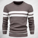 Eleganter Herren Streifenpullover Mit Zickzack-Muster – Atmungsaktiver Slim-Fit Klassiker – Braun