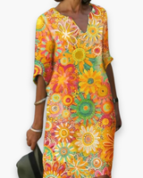 Damen Elegantes Floral Kleid | Midi – Gelb