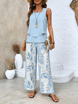 Zweiteiler-Set mit ärmellosem Top & weiter Hose – Sommerlook – Blau