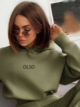 Emiziras – olso damen-zweiteiler-set bestehend aus kapuzenpullover und jogginghose – Armeegrün