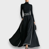 Marceline – Schwarzes Maxikleid mit weißen Nähten – Schwarz