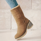 Winterschuhe Damen | Slip-On Stiefel Mit Blockabsatz – Khaki