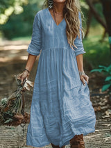 Shirron – Modisches Langes Kleid Mit V-Ausschnitt – Blau