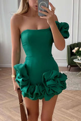 Valeria | One-Shoulder Bodycon Rüschenkleid – Elegante Raffinesse mit verspieltem Touch – Grün