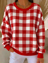 Tess - Strickpullover mit Karomuster – Rot