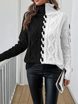Leovia – Eleganter Gestreifter Pullover Mit Hohem Kragen – Weiß