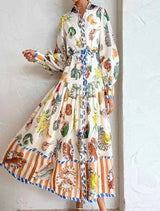 Astrid - Maxikleid mit Boho-Print und Gürtel – Gelb