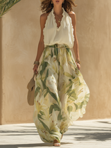 Liara | Luftiges Zweiteiler-Set mit Blumenprint – Grün