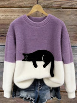 Klaisey™ - Damen-Sweatshirt mit Katzenmotiv – Lila